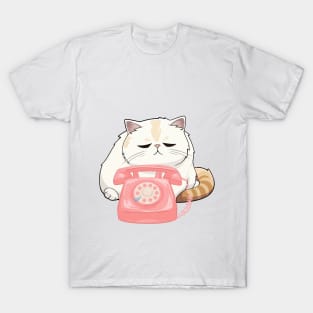 Sad Cat and Retro Rotary Dial Phone T-Shirt